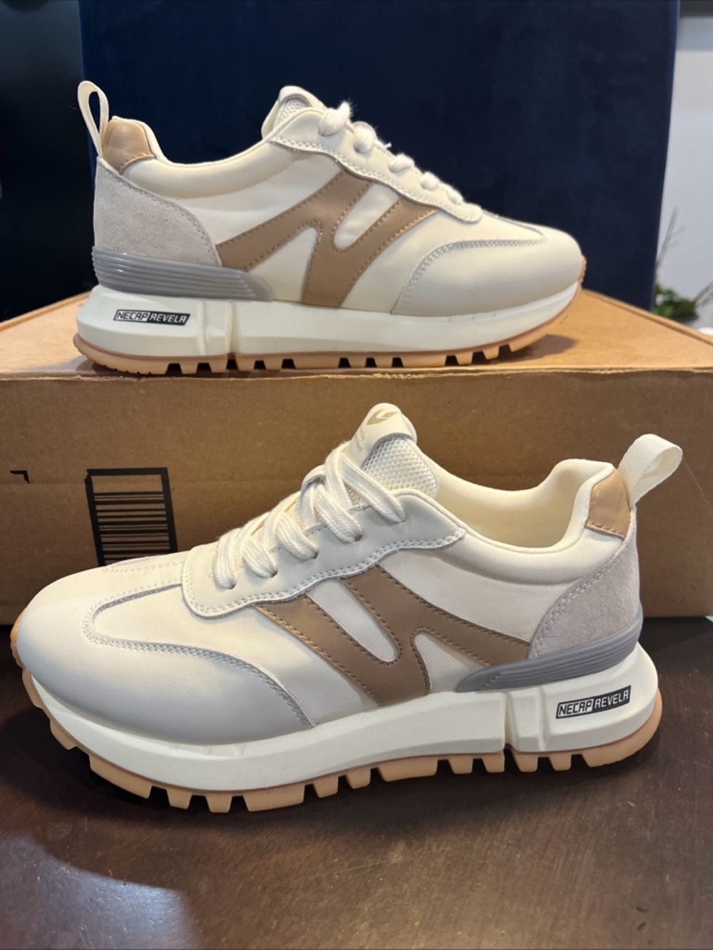 Somiliss size 6.5 Chunky Cream and Tan Platform Sneakers for Women